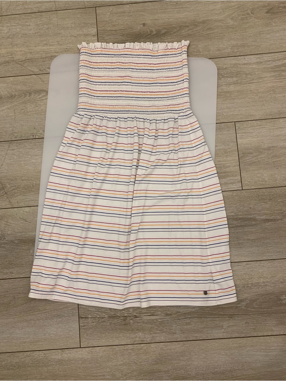 Ripzone Strapless Smocked Stripe Sundress Size Small White Multicolor Summer